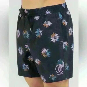 Volcom men’s black with floral design swim trunks size large‎